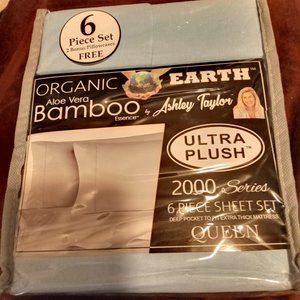 Sheet Set 6 Piece Queen Blue Organic Bamboo Ashley Taylor Ultra Plush New